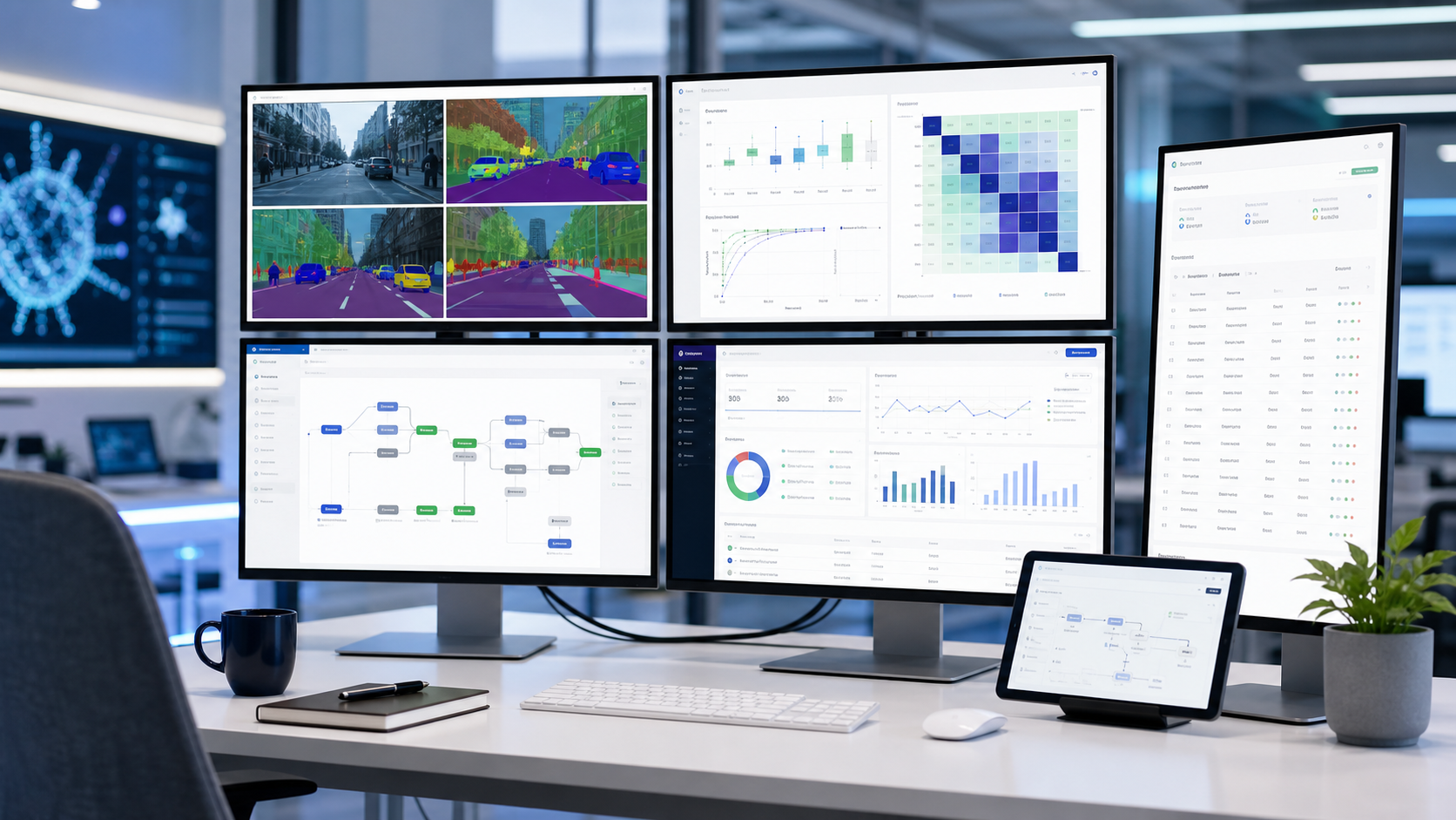 AI model evaluation, computer vision, workflow, and cloud software dashboards